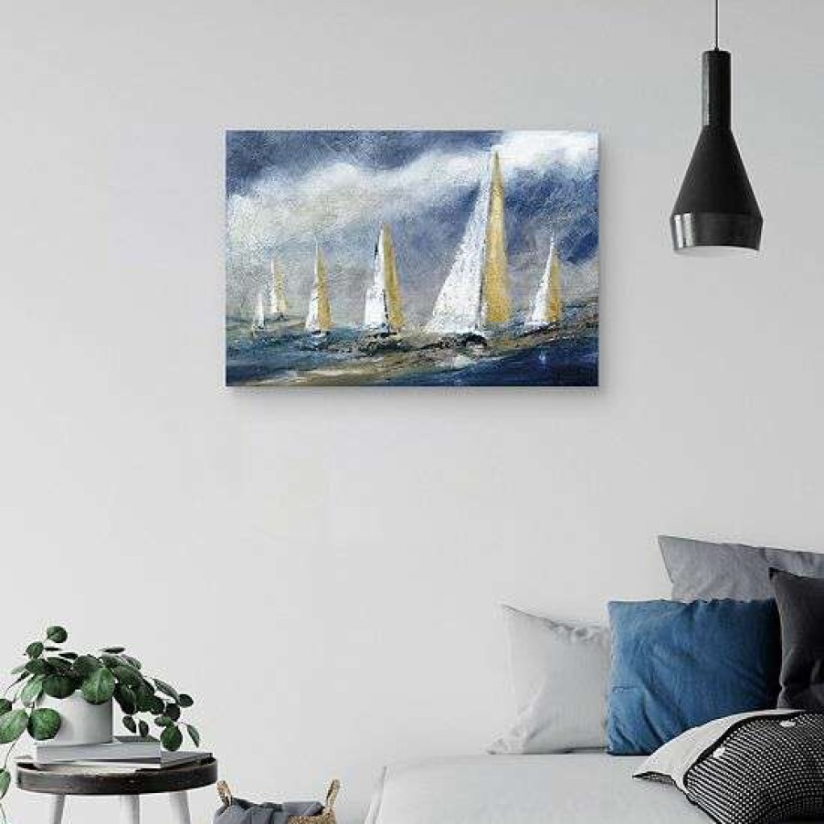 Home Decor * | Master Piece Indigo Swells Sailboat Canvas Wall Art