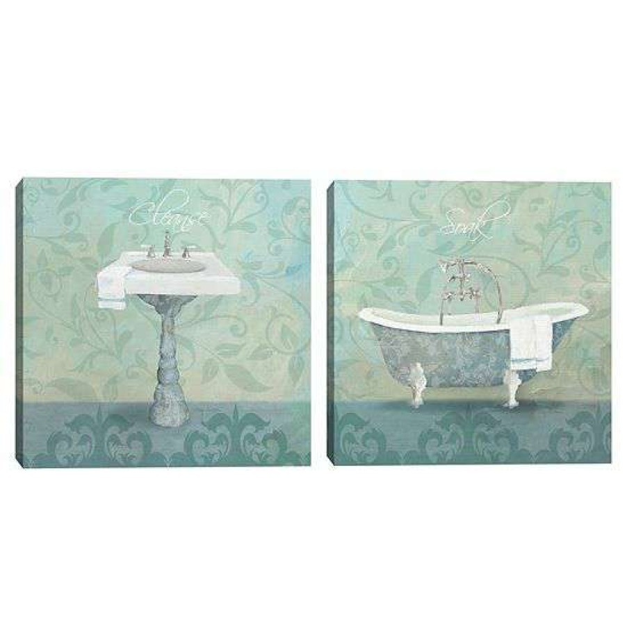 Home Decor * | Master Piece Damask Bath Sink & Tub Canvas Wall Art 2-Piece Set