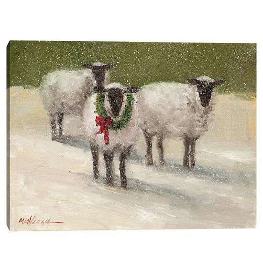 Home Decor * | Master Piece Lambs With Wreath By M M Veazie Canvas Wall Art