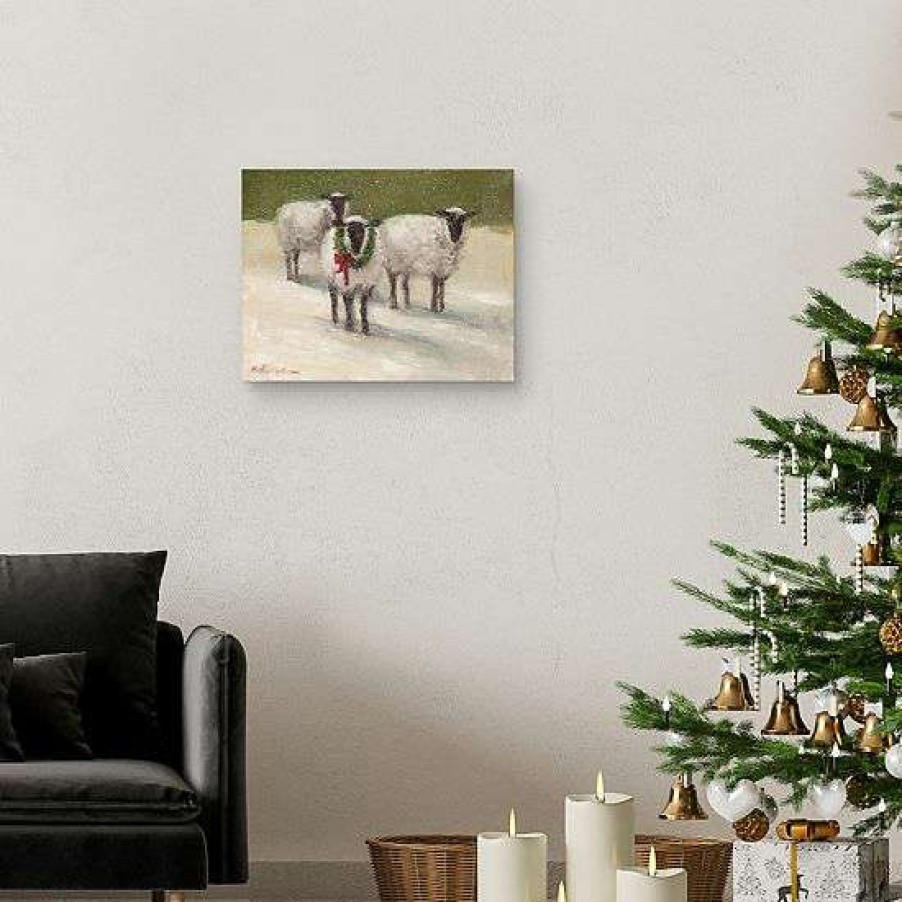 Home Decor * | Master Piece Lambs With Wreath By M M Veazie Canvas Wall Art