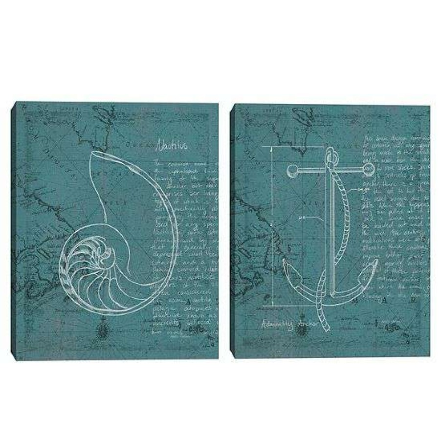 Home Decor * | Master Piece Coastal Blueprint V & Viii By M. Fabiano Canvas Wall Art 2-Piece Set