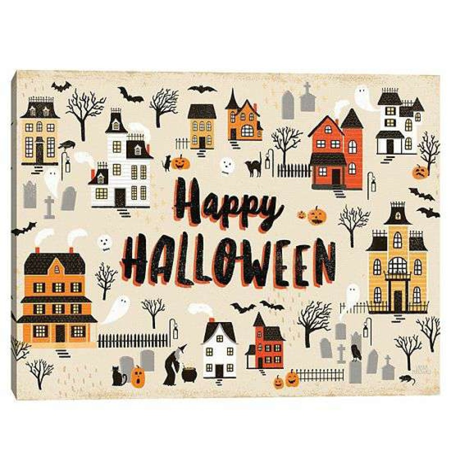 Home Decor * | Master Piece Spooky Village I Cream Canvas Wall Art